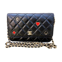 CHANEL Lambskin Shoulder Bag Crossbody Bag Wallets Women's Black