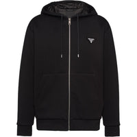 PRADA Logo Appliqué Zip Up Drawstring Hoodie