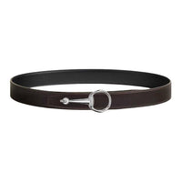 HERMES Palladium-Plated Leather Belts Unisex Dark Brown Width: 3.2CM
