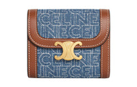 CELINE Denim With Calfskin Trim Wallet Small Size Women's Marine Blue/Brown