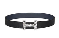 HERMES Quizz H2O Silver Buckle Togo Calfskin Double-Sided Leather Belt Men's Black Width 3.8cm