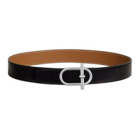 HERMES Calfskin Leather Belts Men's Black Width 3.8CM
