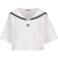 MIU MIU Drop Shoulder Sleeve T Shirt Women's White