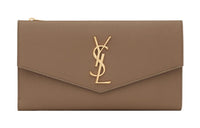 SAINT LAURENT UPTOWN Cow Leather Clutches Wallets Large Size Women's Brown