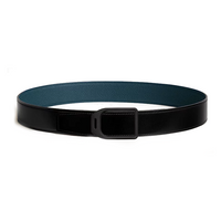 HERMES Calfskin, Metal Leather Belts Men's Black/Blue Width 3.8CM