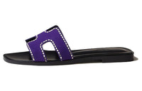 HERMES Oran Slide Slippers Women's Black Purple