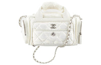 CHANEL Nylon Bowling Bag Handbag Shoulder Bag Crossbody Bag Large Size Women's White