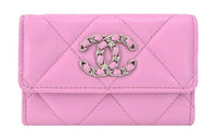 CHANEL 19Bag Lambskin Pocket Card Holder Women's Pink