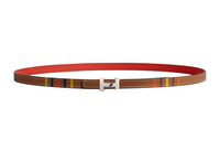 HERMES Stripes Pattern Smooth Buckle Leather Belts Women's Brown/Red Width: 1.3cm