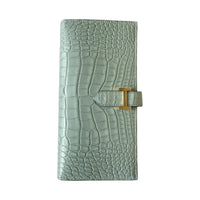 HERMES Bearn Crocodile Leather Wallet Women's 6U Vert D'Eau Mint Green