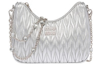 MIU MIU Matelassé Soft Sheep Leather Crossbody Bag Shoulder Bag Women's Silver