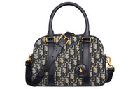 DIOR Oblique Print Bowling Bag, Handbag, Shoulder Bag, Crossbody Bag Medium Size Women's Blue