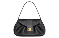 CELINE Soft Cow Leather One Shoulder Handbag Medium Size Women's Black