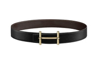 HERMES Comfortable Gold Buckle Togo Calfskin Double-Sided Leather Belt Men's Black Width: 3.8cm