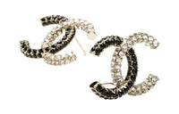 CHANEL Metal Stud Earrings Women's Black White
