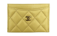 CHANEL Calfskin Card Holder Women's Beige Yellow