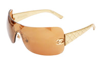 CHANEL Plastic Irregular Shape Sunglasses Women's Gold