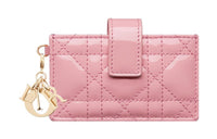 DIOR Lady Dior Patent Leather Cowhide Card Clip Card Holder Regular Women's Peach Pink