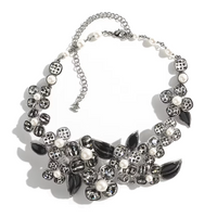 CHANEL Metal Pearl Resin Rhinestone Necklaces Women's Black