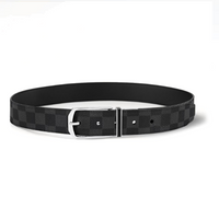 LOUIS VUITTON Calfskin Leather Belts Men's Black Width 3.5CM