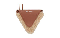 SAINT LAURENT PARIS Cow Leather Patchwork Shearling Coin Purse Men's Brown