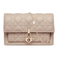 DIOR Lambskin Shoulder Bag, Crossbody Bag Women's Pink Beige