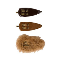 MIU MIU Leather Wool Hair Clips Women's Briarwood
