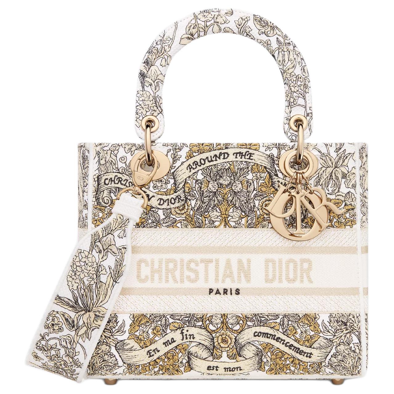 DIOR Lady D Lite Cotton Shoulder Bag, Crossbody Bag, Handbag Medium Size Women's Milk White