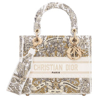 DIOR Lady D Lite Cotton Shoulder Bag, Crossbody Bag, Handbag Medium Size Women's Milk White
