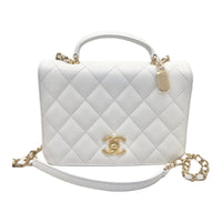 CHANEL Litchi Grain Cow Leather Crossbody Bag Shoulder Bag Women's White