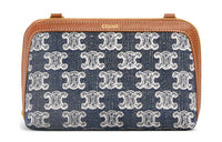 CELINE Triumph Gate Triomphe Fabric Clutch Handbag Women's Marine Blue