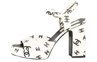 CHANEL Cc 105mm Heeled Sandal White Leather Women's