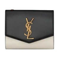 SAINT LAURENT Cow Leather Wallet Women's Black & Beige