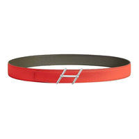 HERMES Palladium Plated Leather Belts Men's Orange Width  3.2CM