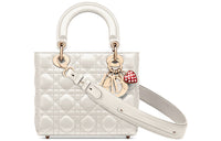 DIOR Lady Dior Sheepskin DaiFeng Bag One Shoulder Handbag Small Size Women's Milk White