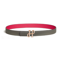 HERMES Calfskin Rose Gold-Plated Leather Belts Women's Gray/Rose Width 2.4CM