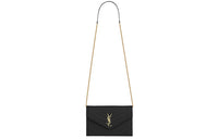 SAINT LAURENT ENVELOPE Quilting Grain Embossed Leather Shoulder Bag, Crossbody Bag Women's Black