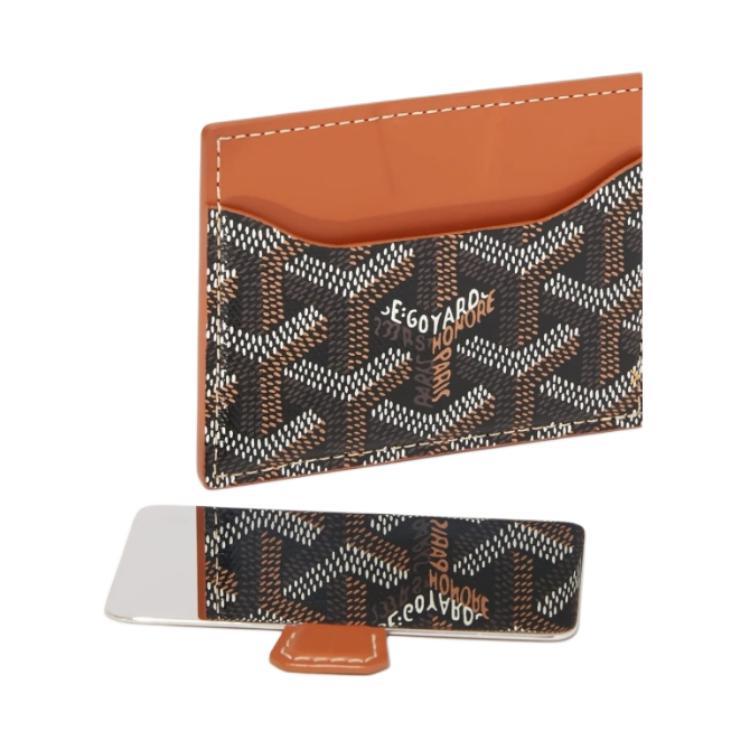 GOYARD Canvas With Calfskin Card Holder Unisex Black & Brown