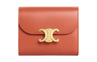 CELINE Triomphe Shiny Smooth Calfskin Card Holder Wallet Small Size Women's Orange