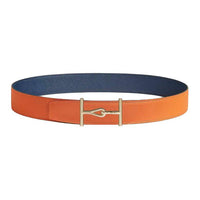 HERMES Calfskin Leather Belts Men's Orange Width: 3.8CM