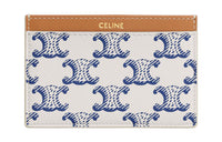 CELINE Canvas With Calfskin Trim Card Clip Card Holder Women's Blue/White