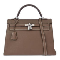 HERMES Kelly Taurillon Clemence Leather Handbag Women's 18 Etoupe Elephant Gray