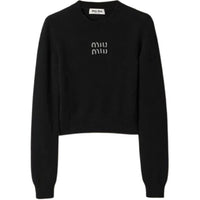 MIU MIU Logo Embellished Cropped Knitted Jumper
