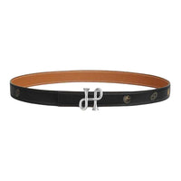 HERMES Calfskin Metal Palladium-Plated Leather Belts Women's Black/Brown Width 2.4CM