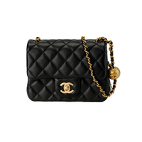 CHANEL 24K Shiny Lambskin Gold Ball Mini Flag Bag Women's Black