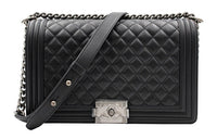 CHANEL LEBOY Cow Leather Shoulder Bag Crossbody Bag Large Size Women's Black