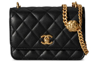 CHANEL Camellia Adjusting Buckle Chain With Gold Cc Logo Mini Woc Black