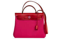 HERMES Herbag Zip Cowhide Patchwork Canvas Shoulder Bag Crossbody Bag Handbag Regular Women's Mexico Pink/Chili Red