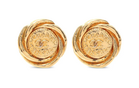 CHANEL 1970 1980 Plated Cc Round Clip On Earrings Costume Earrings
