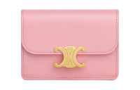 CELINE Triomphe Arc De Triomphe Shiny Cow Leather Wallets Card Holders Women's Rose